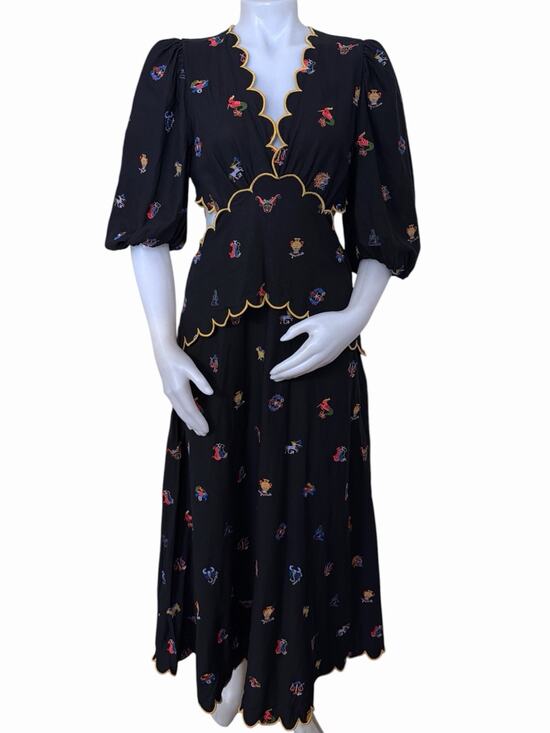 FARM Rio Dresses & Skirts - FARM RIO Cutout Scalloped Embroidered Linen Blend Midi Dress Size M